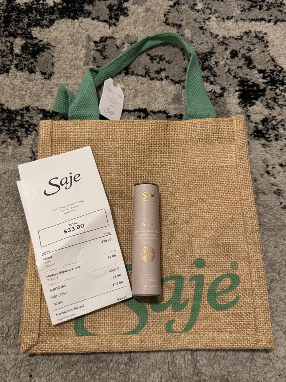 Saje Women’s Period Cramp Roll-On in Beige with Branded Tote
